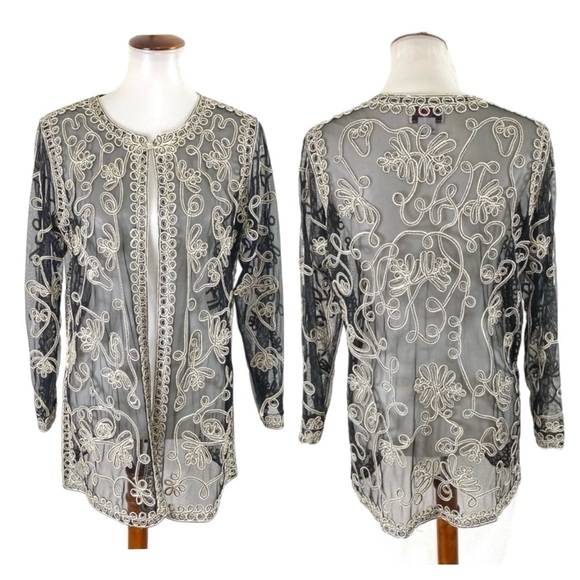 Victor Costa Embroidered Mesh Vintage Cardigan Jacket Size Medium - Picture 1 of 10